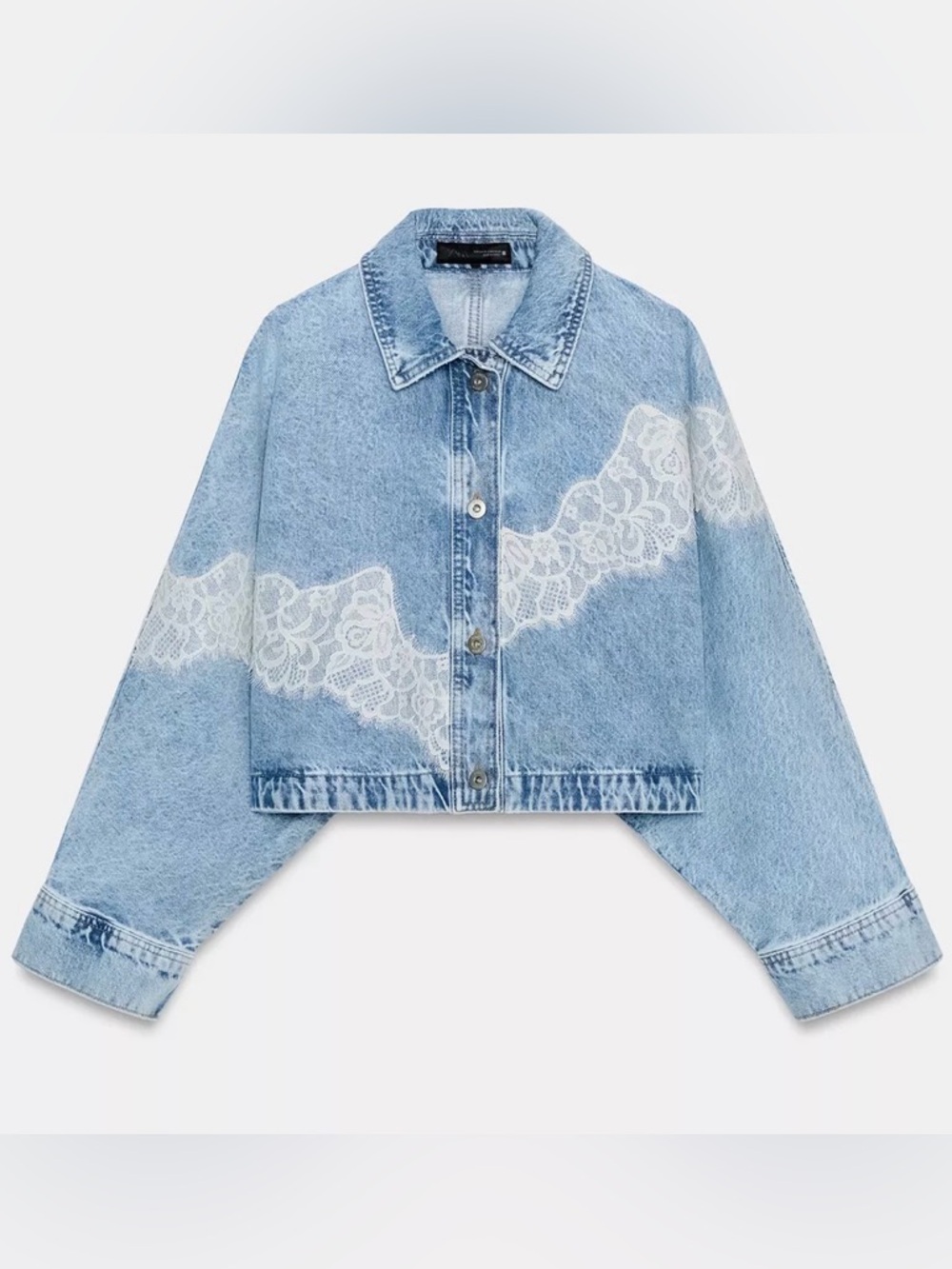 ZARA Z1975 CROPPED LACE DENIM JACKET M-L - Picture 1 of 5